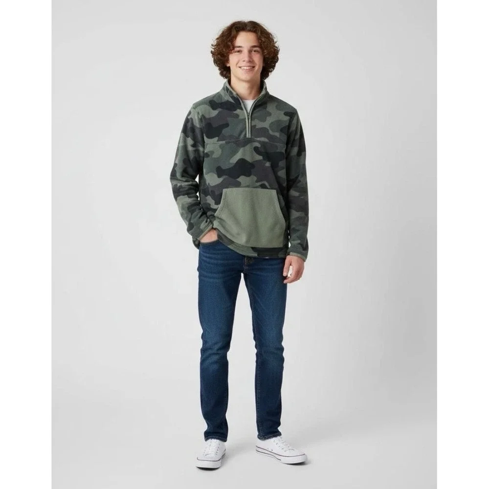 OshKosh B'gosh Kids 14 14A Camo Fleece 1/4 Zip Pullover‎ Sweatshirt Pockets